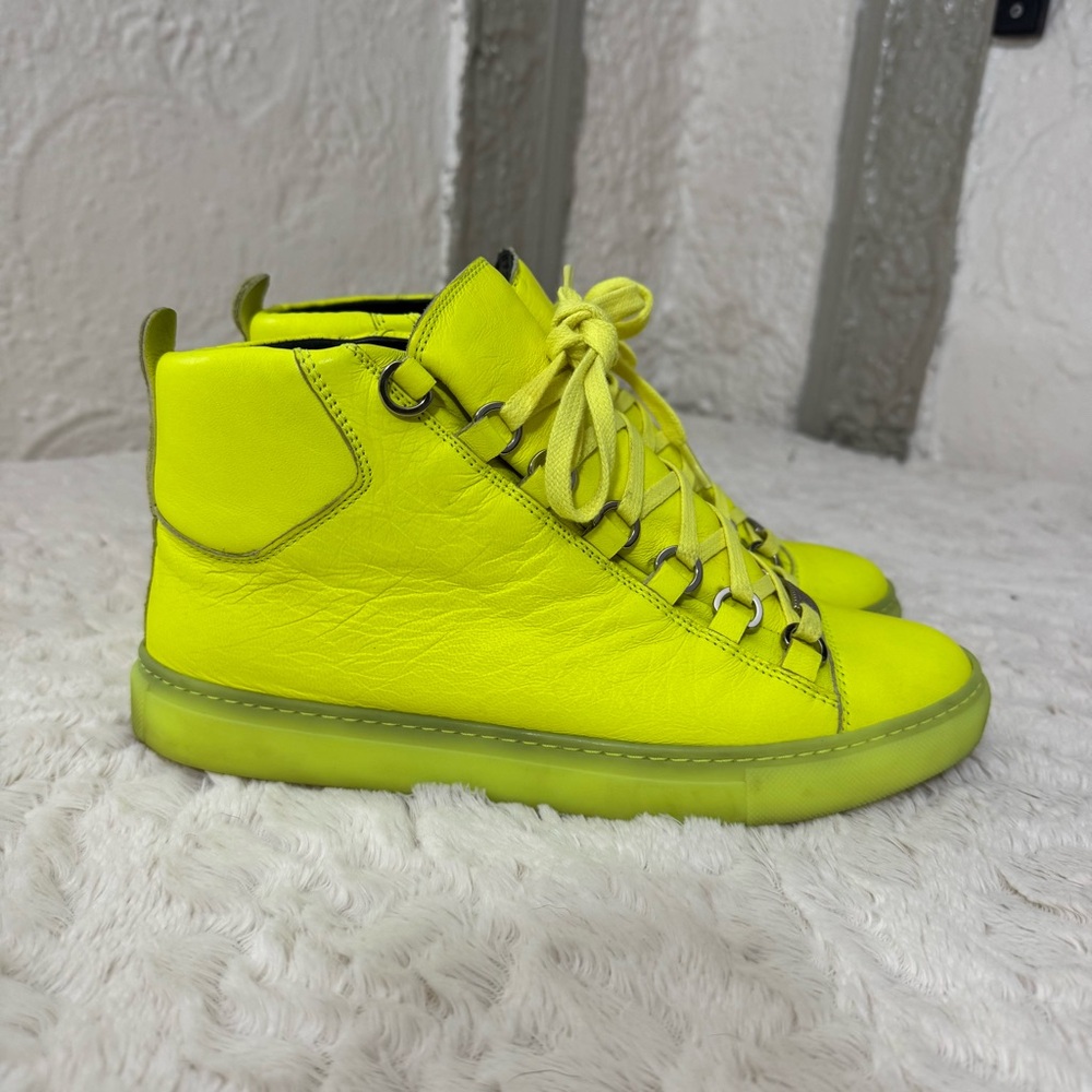 Balenciaga Arena Leather High Neon Sneakers Yellow 433296 Size 38